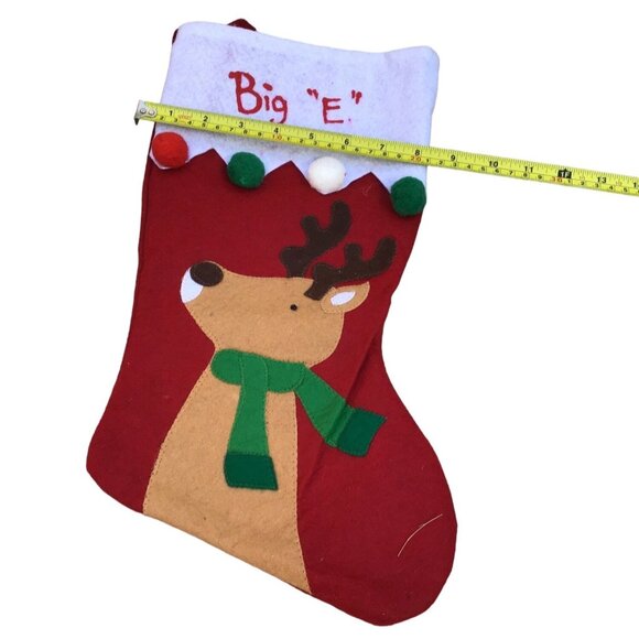 RED/WHITE RAINDEER CHRISTMAS STOCKING "BIG E" EMBELLISHED ON TOP SIZE-16" - Picture 4 of 4